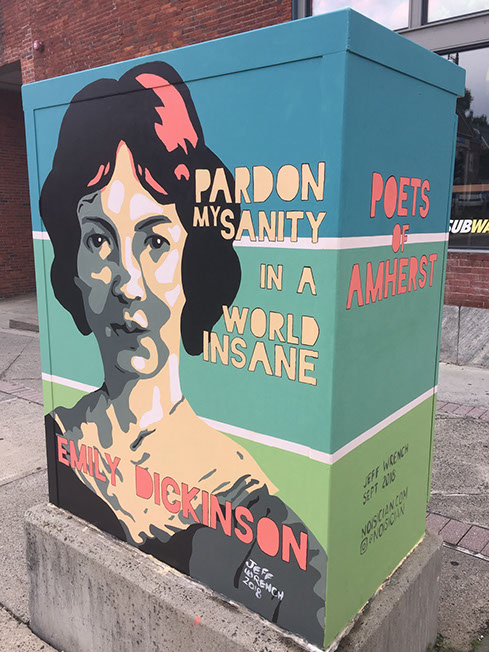 Emily Dickinson mural by Jeff Wrench, acrylic on metal box, approx 5' x 6', Amherst, MA