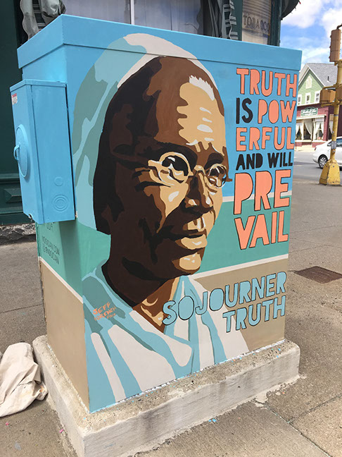 Emily Dickinson mural by Jeff Wrench, acrylic on metal box, approx 5' x 6', Amherst, MA