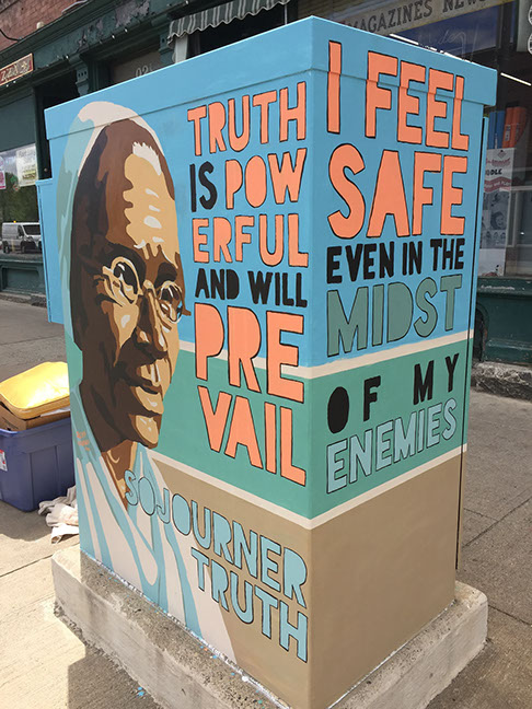 Emily Dickinson mural by Jeff Wrench, acrylic on metal box, approx 5' x 6', Amherst, MA