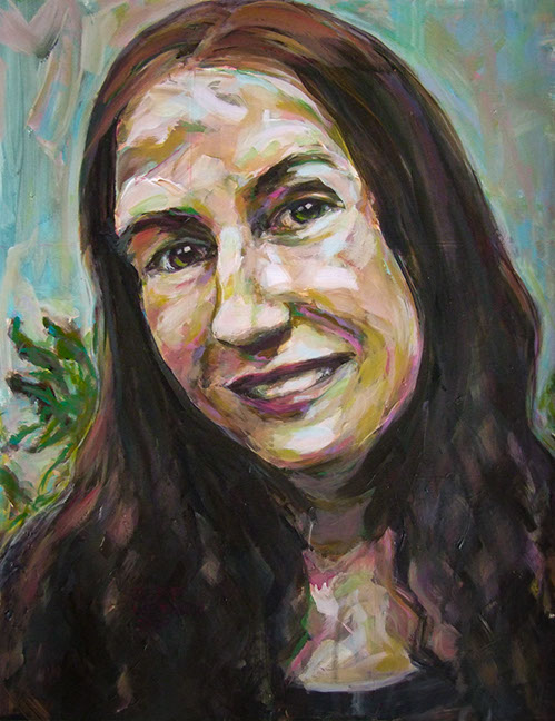 "Angel" by Jeff Wrench, acrylic on wallpaper, 13" x 17", $340