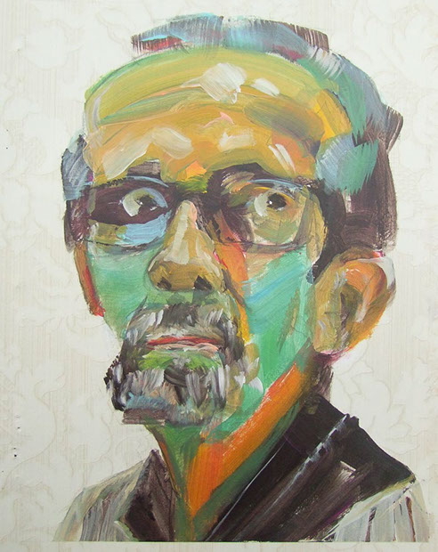 "Eye of the Painter" by Jeff Wrench, acrylic on wallpaper, 14" x 17", $340