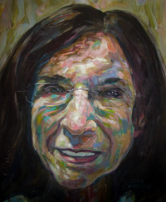 "Martha" by Jeff Wrench, acrylic on wallpaper, 13" x 17", $340