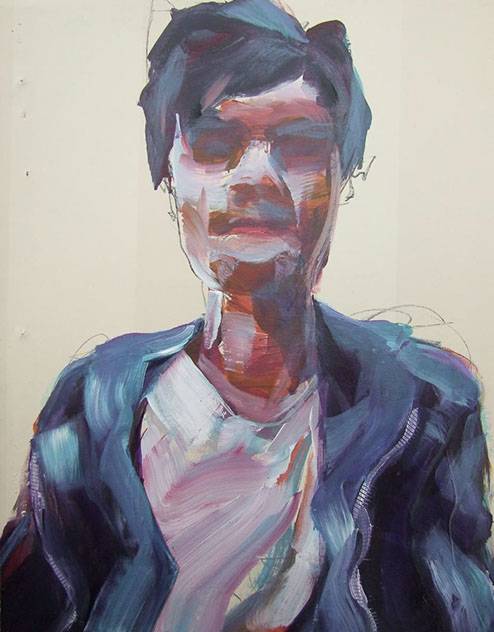 "Tristan 2" by Jeff Wrench, acrylic on wallpaper, 14" x 17", $340