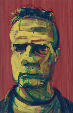 Self Portrait Yellow Blur, by Jeff Wrench, acrylic on wallpaper, 12x17 inches